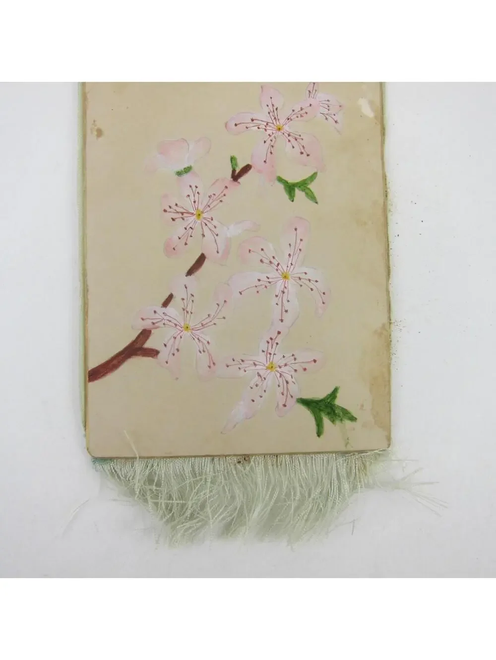 Victorian Card Easter Branch Blooms Pink Flowers Fringe Gold Gilt Edge Antique